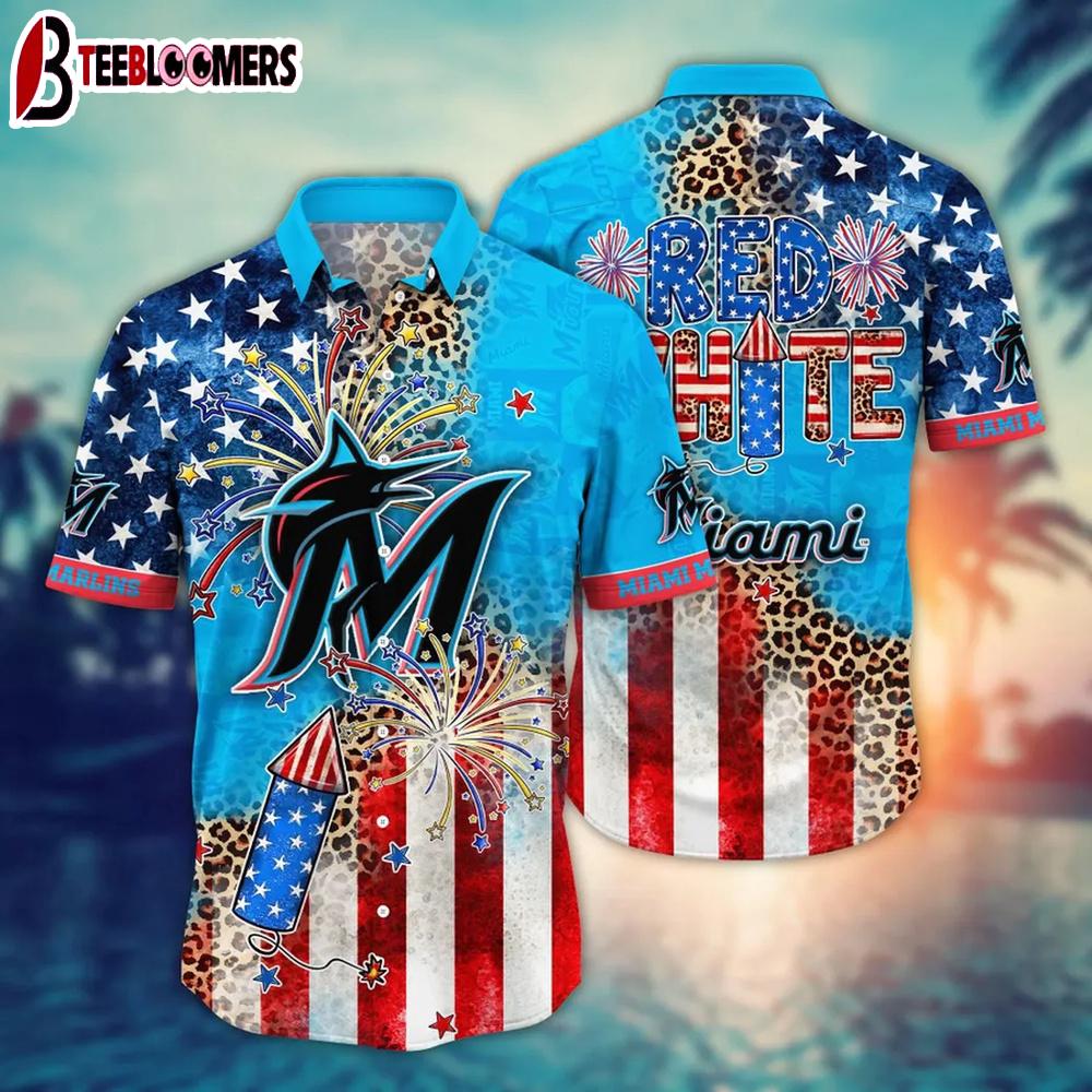 Miami Marlins Fireworks & Leopard Print Summer Hawaiian Shirt