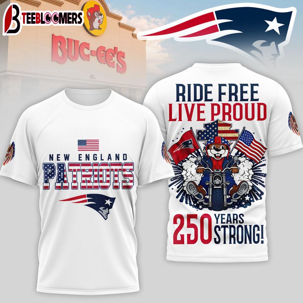 New England Patriots NFL Buc-ee's Harley Davidson 250th Independence Day Of America 3D T-Shirt