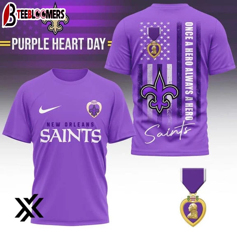 New Orleans Saints National Purple Heart Day 3D Shirt Gift For Fans