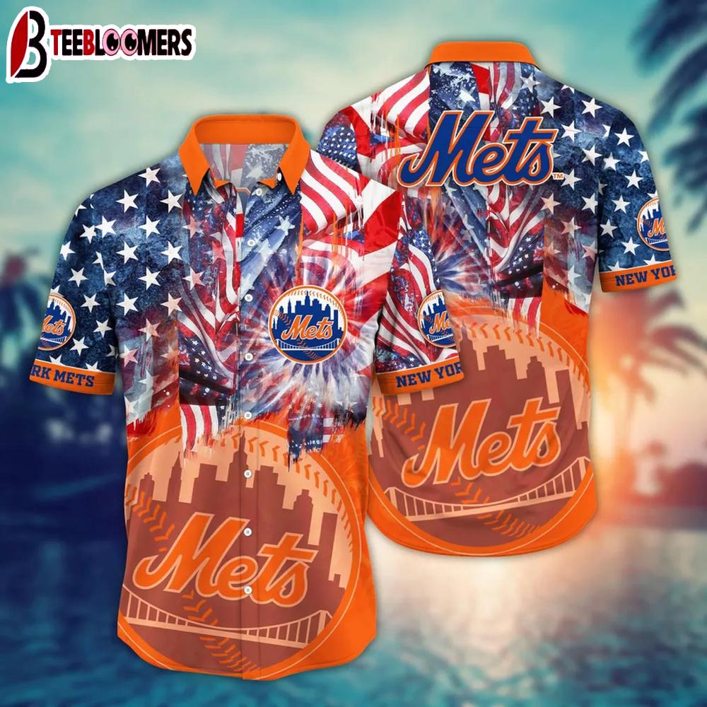 New York Mets American Flag Fireworks Summer Hawaiian Shirt