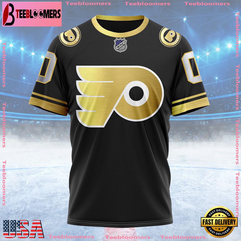 NHL Philadelphia Flyers Special Black And Gold Design Custom T Shirt, Philadelphia Flyers Shirt