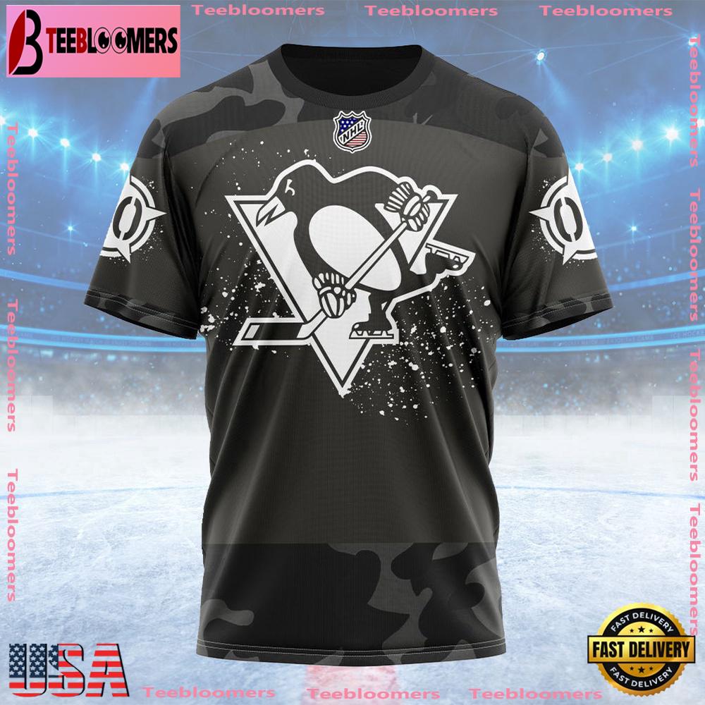 NHL Pittsburgh Penguins Special Black Camo Design For Veterans Day Custom T Shirt, Pittsburgh Penguins Shirt