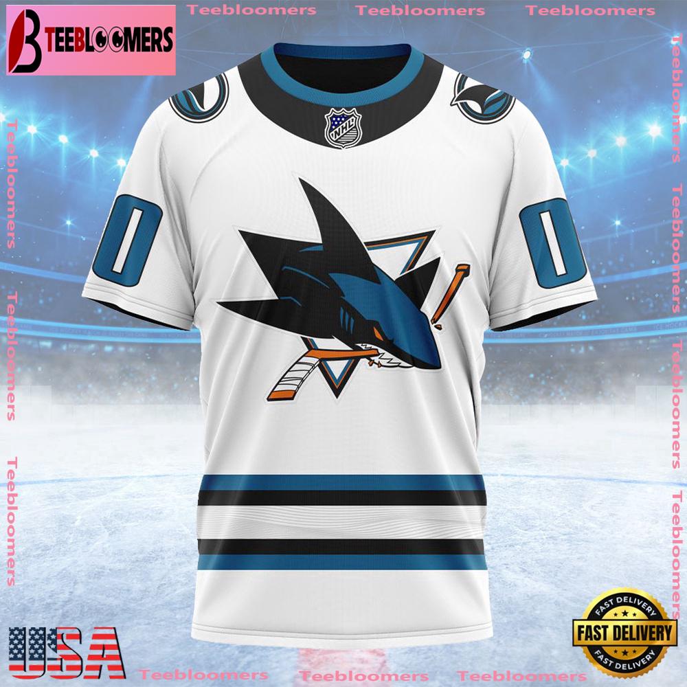 NHL San Jose Sharks Personalized Away Kits Custom T Shirt, San Jose Sharks Shirt