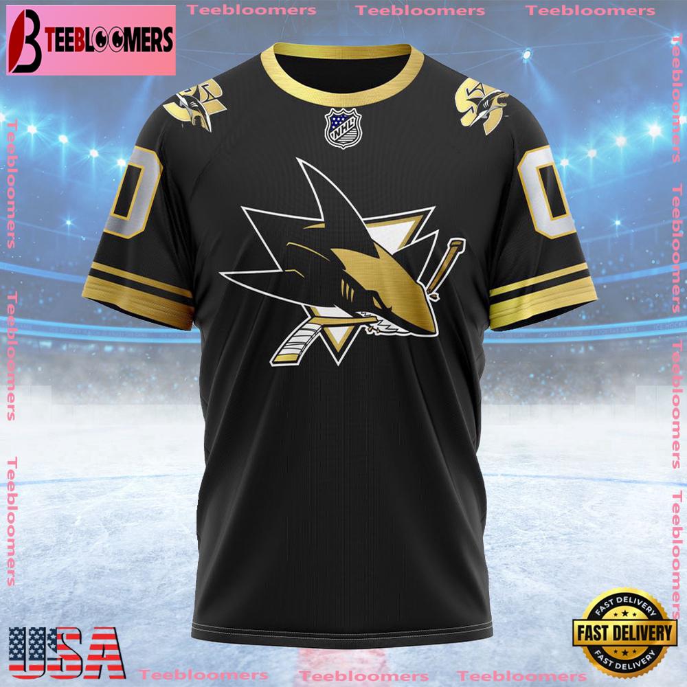 NHL San Jose Sharks Special Black And Gold Design Custom T Shirt, San Jose Sharks Shirt