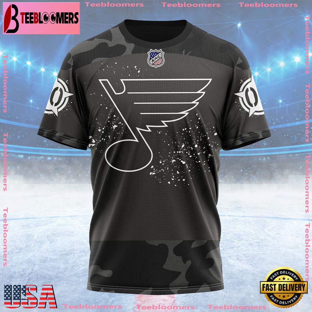 NHL St Louis Blues Special Black Camo Design For Veterans Day Custom T Shirt, St Louis Blues Shirt