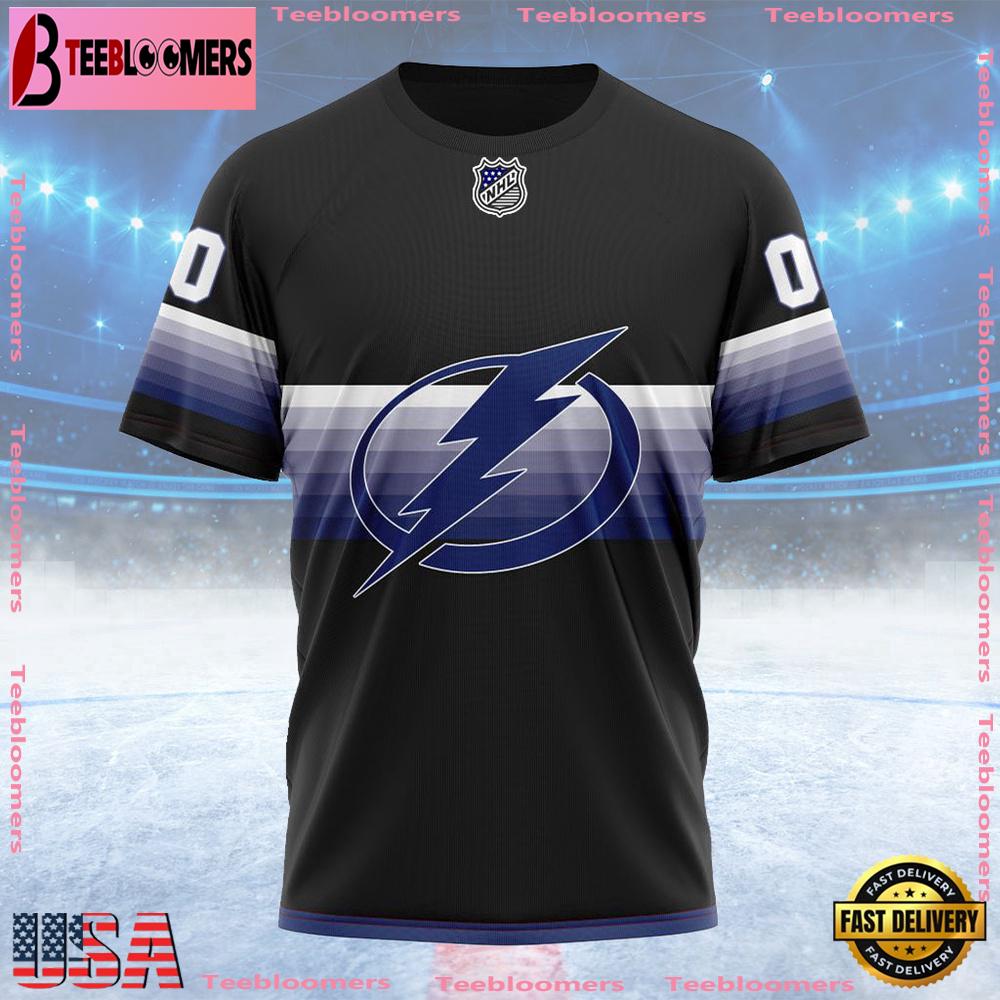 NHL Tampa Bay Lightning Special Black And Gradient Design Custom T Shirt, Tampa Bay Lightning Shirt