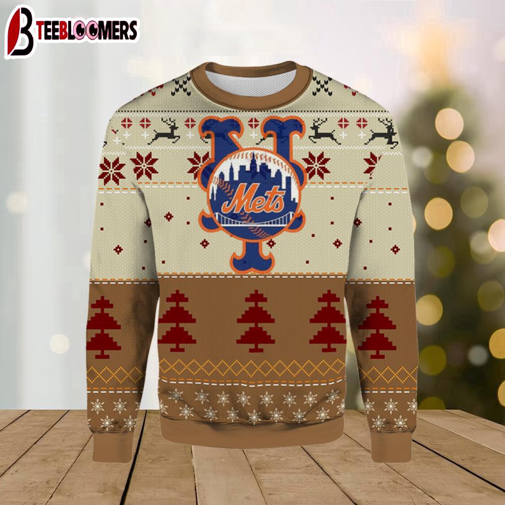 NY Mets Pinstripe Logo Ugly Christmas Sweater