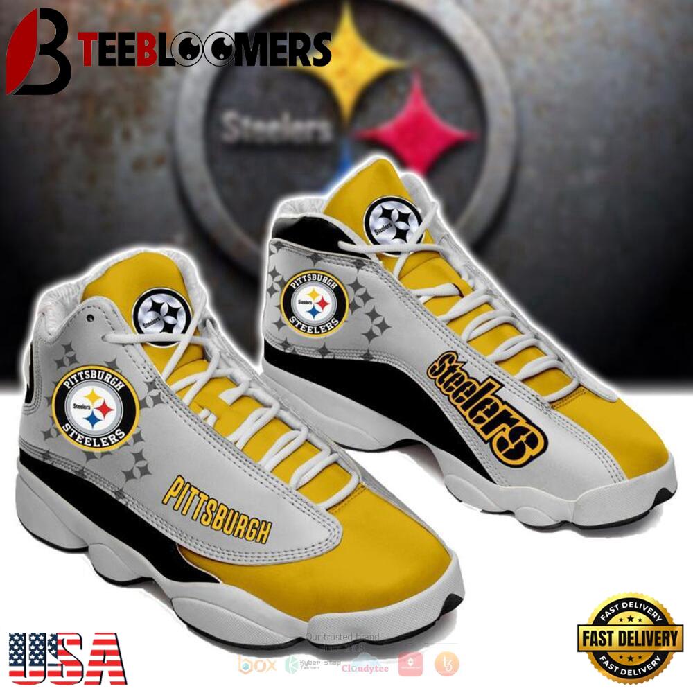 Pittsburgh Steelers NFL Yellow Grey Air Jordan 13 Shoes - Gift For Fans