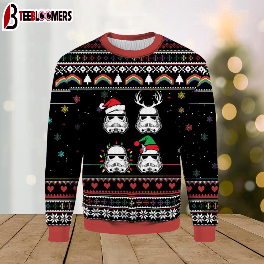 Santa Stormtrooper Reindeer Elf Lights The Mandalorian Baby Yoda Christmas Sweater