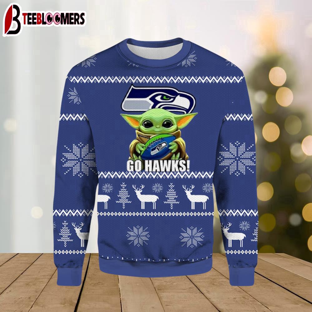 Star War Yoda Go Hawks Ugly Christmas Sweater