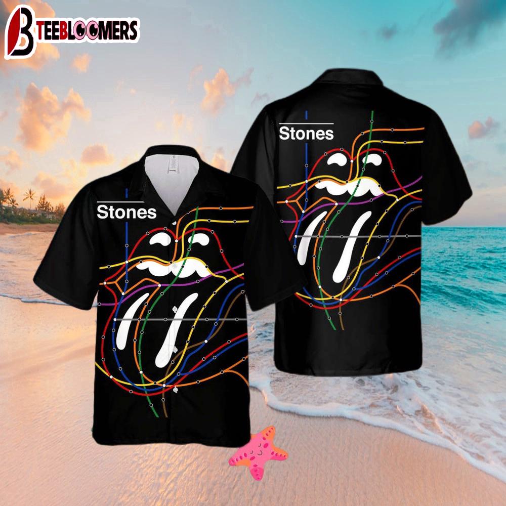 The Rolling Stones Awesome Tongue Lines Shape Hawaiian Shirt