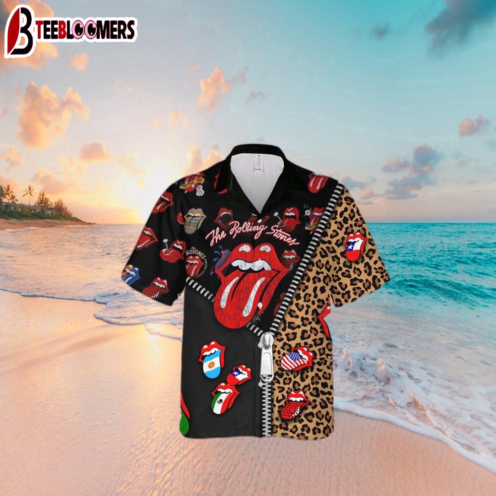 The Rolling Stones Unzipped Pattern Hawaiian Shirt